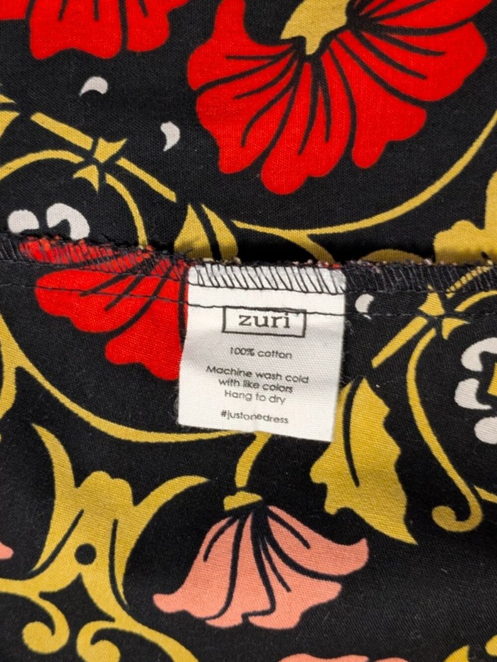 Zuri Red & Gold Cotton Dress Sz L - Picture 4 of 5